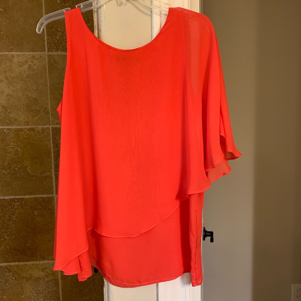 Bright coral one shoulder top